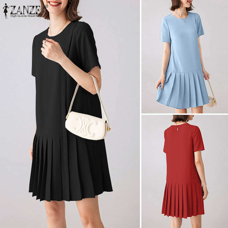 MOMONACO ZANZEA Korean Style Women's Dresses Short Sleeve O-Neck Pleated. (Photo: Lazada SG)