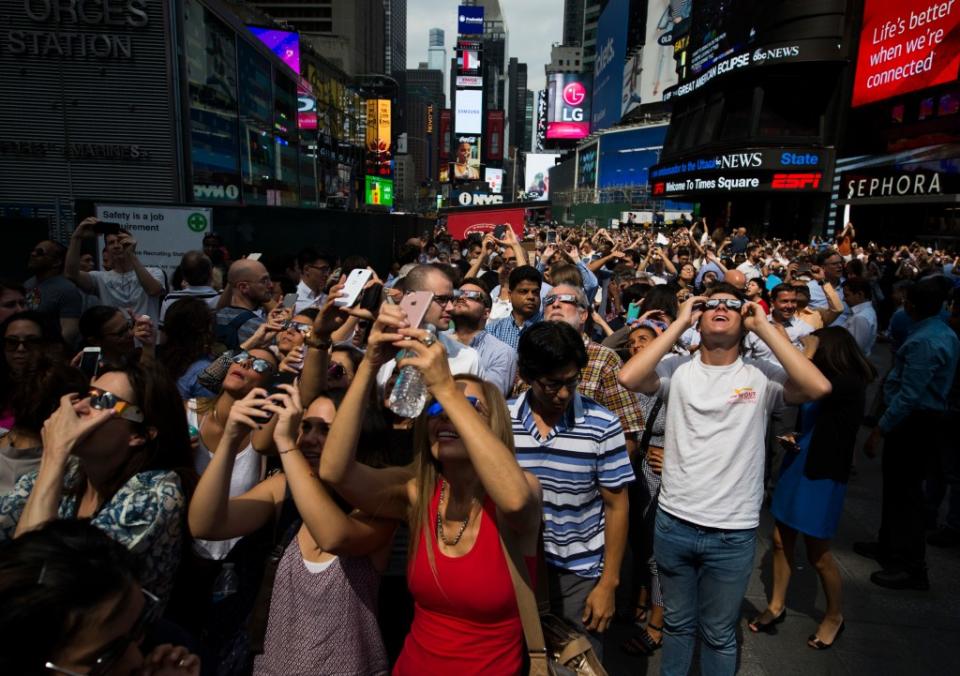 It’ll be gone in a flash — complete darkness for Monday’s solar eclipse will last up to 4 minutes and 28 seconds depending on where you are in the path of totality when the moon blocks the face of the sun. AP