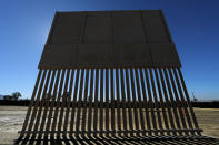 <p>One of President Donald Trump’s eight border wall prototypes is pictured along U.S.- Mexico border near San Diego, Calif., Oct. 23, 2017. (Photo: Mike Blake/Reuters) </p>