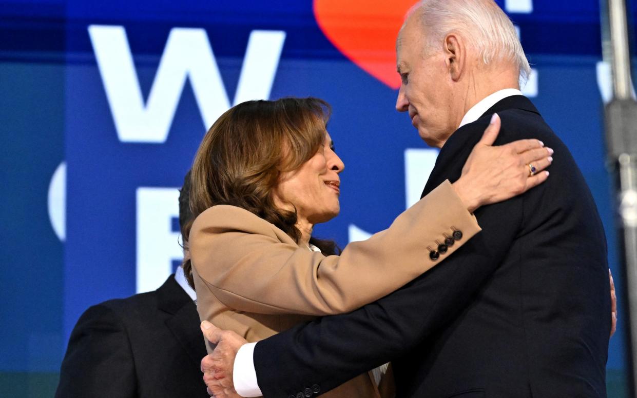 Biden embraced Harris at the end of his speech