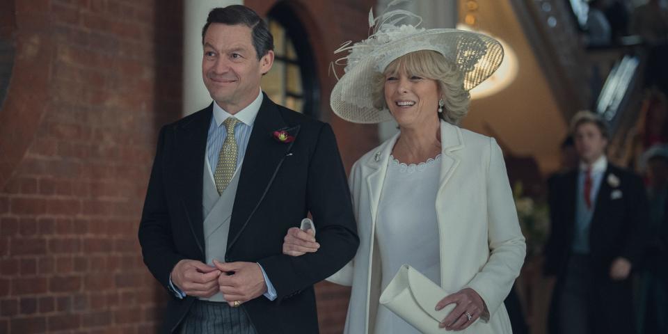 Dominic West as Prince Charles and Olivia Williams as Camilla in "The Crown."