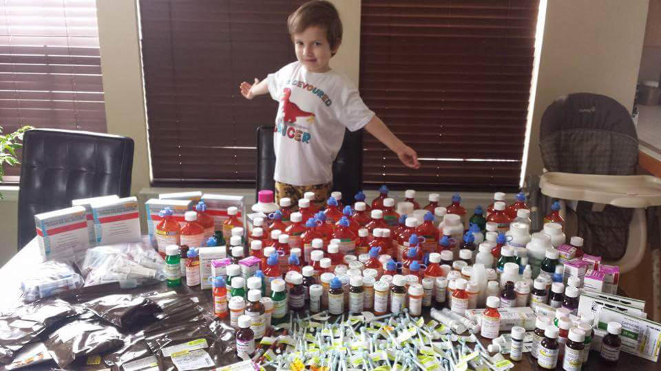 "My son Jack was diagnosed with acute lymphoblastic leukemia on April 8, 2012 at the age of 2. He endured 2.5 years of chemo like a champ. We definitely had our bumps in the road but he was more resilient than anyone I've ever seen. About eight months after he started treatment, I began to save his medicine bottles ... I guess I was curious what a month of bottles would look like ... then 6 months worth. Before I knew it I had saved almost two years of bottles. <br /><br />I took this photo on the first day he was medication free!!! <strong>It's hard to think that this is only about HALF of what he really took!</strong> I hate that I had to give my child all these toxic chemicals ... but in the end it saved him so for that I'm thankful! It's a choice no parent should ever have to make -- give your child poison in an effort to save them or don't and watch them die. I now work for the hospital that saved my son and I share his story often. I know this is where I'm supposed to be,&nbsp;doing whatever I can to help others. I feel like it's the least I can do." -- Georgia Nichols