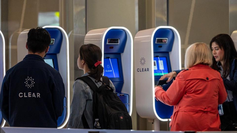 PHOTO: Travelers use Clear Plus kiosks at San Francisco International Airport (SFO) in San Francisco, May 25, 2023.  (David Paul Morris/Bloomberg via Getty Images)