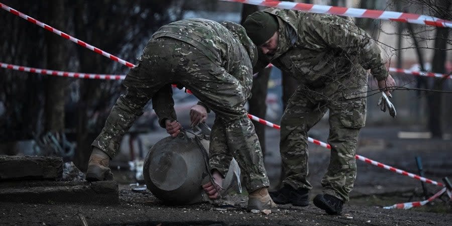 The consequences of the strikes on Kyiv on March 21, 2024, the debris of the downed missile