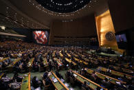 United Nations Secretary General Antonio Guterres speaks during the 76th Session of the General Assembly at UN Headquarters in New York on Tuesday, Sept. 21, 2021. (Timothy A. ClaryPool Photo via AP)