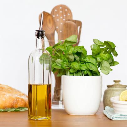 A classy pair of olive oil and vinegar glass bottles