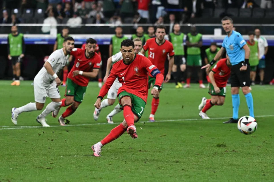 <em>Cristiano Ronaldo missed a penalty against Slovenia. (Photo by JAVIER SORIANO/AFP via Getty Images)</em>