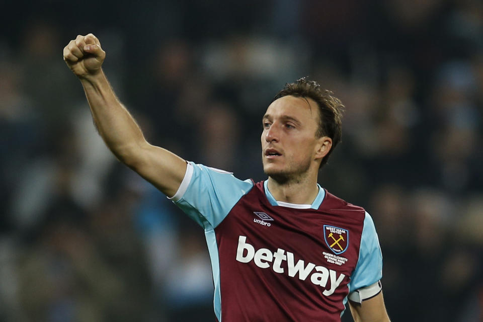 Mark Noble celebrates West Ham's win