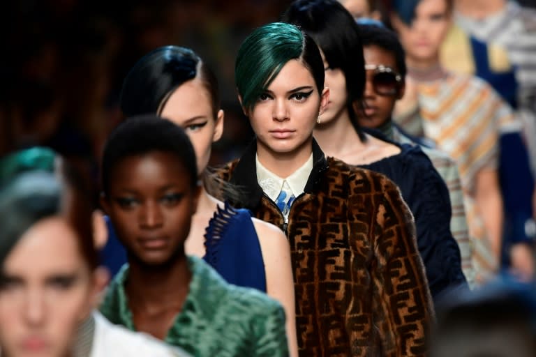 Model Kendall Jenner walks the runway for fashion house Fendi during the Women's Spring/Summer 2018 fashion shows in Milan
