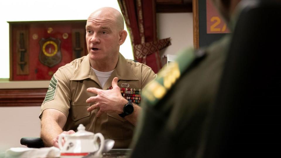 Sgt. Maj. Troy Black, the top enlisted Marine, wears the service uniform 