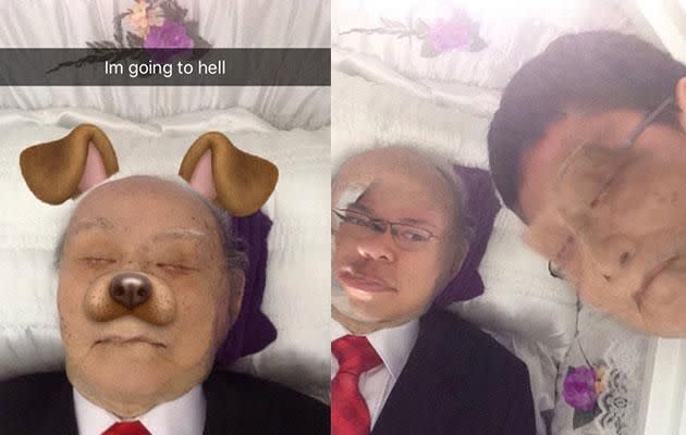 This tasteless face swap of a man and a corpse when viral. Photo: Twitter