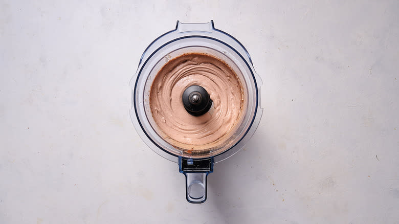 blended chocolate ice cream in food processor