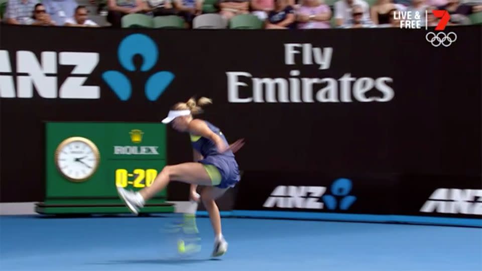 Wozniacki's first tweener in a match was easily dealt with. Pic: Ch7