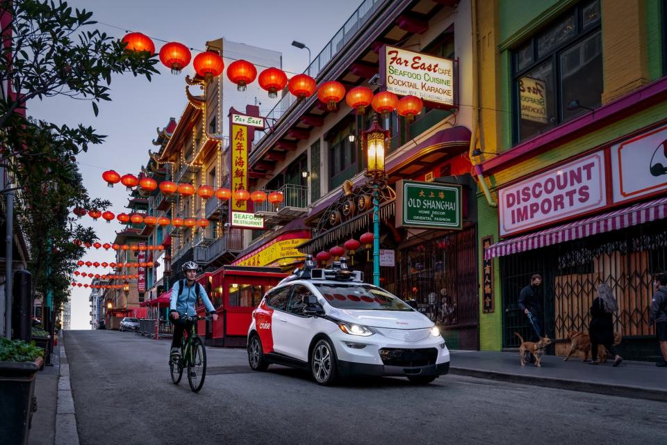 A Cruise AV in San Francisco's Chinatown