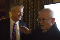 Lt. Gov. Brad Little greets supports while waiting for vote results in Boise, Idaho, Tuesday, Nov. 6, 2018. (AP Photo/Otto Kitsinger)