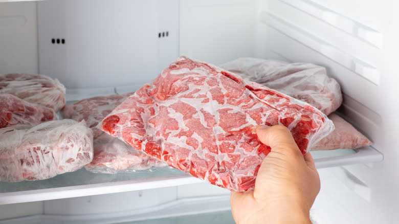 A freezer of ground meat