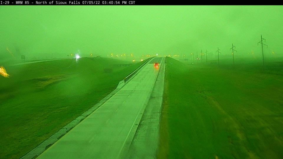 Skies turned green surrounding a derecho that swept through South Dakota on Tuesday (South Dakota Department of Transportation)