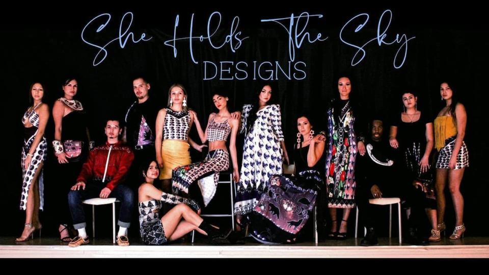 Models wearing She Holds the Sky pieces at New York Fashion Week.