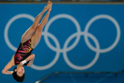 China's Chen Ruolin competes in the women's 10m platform final during the diving event at the London 2012 Olympic Games. Chen was in a class of her own Thursday, defending her women's Olympic 10m platform diving crown in dominating style