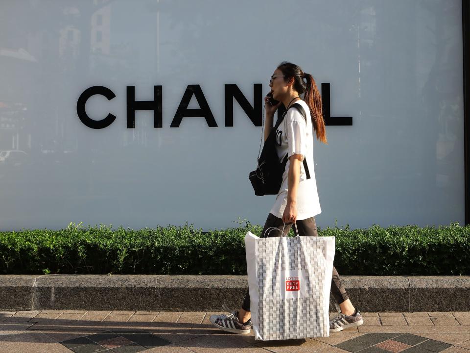 chanel woman seoul south korea myeongdong walk