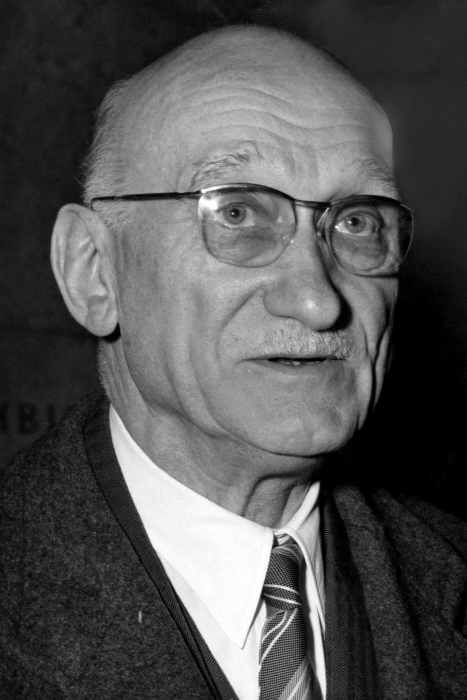 Robert Schuman is shown in this Feb. 19, 1958 photo. Pope Francis has put one of the architects of the plan for European integration, a forerunner of the European Union, on the path to possible sainthood. The Vatican said on Saturday, June 19, 2021 that the pontiff authorized a decree declaring the “heroic virtues” of Robert Schuman, a former French minister and Resistance fighter in World War II, who died in 1963 and who had been president of the European Parliament from 1958 till 1960. (AP Photo)