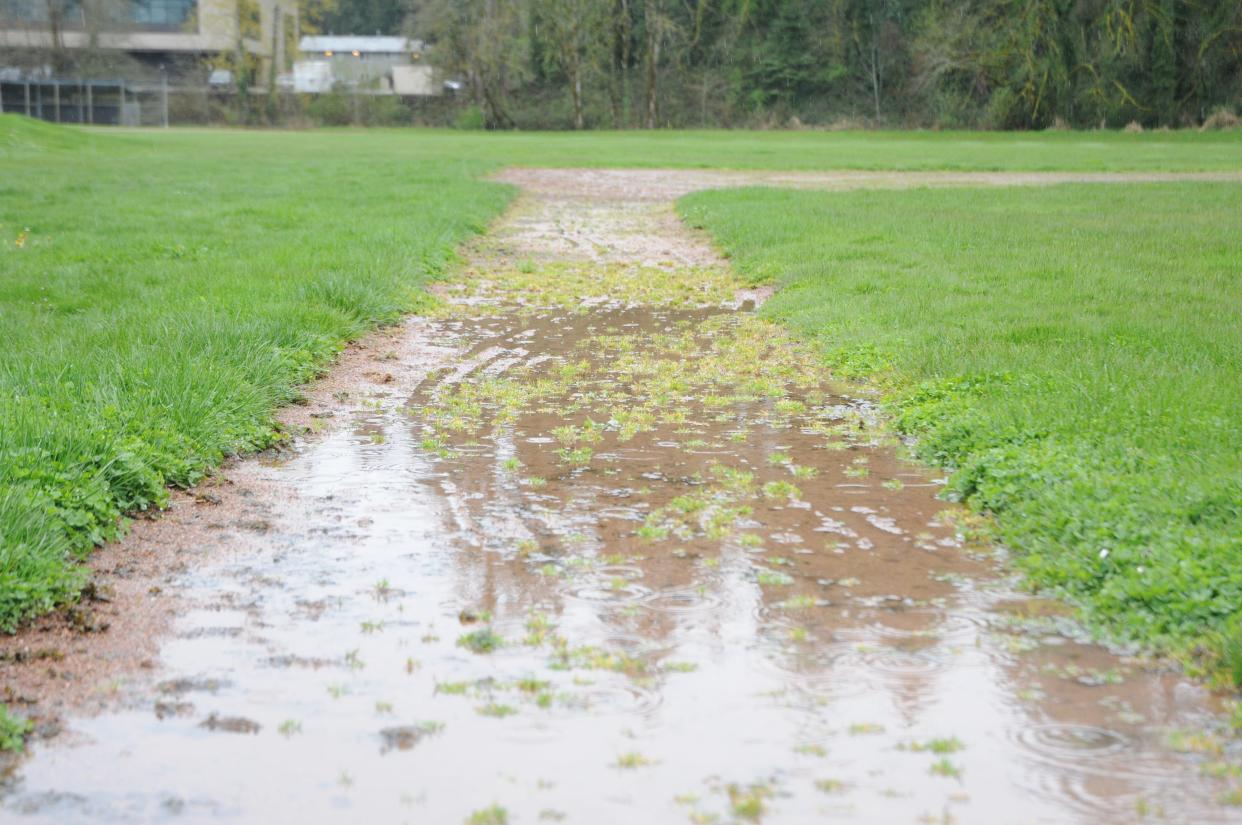 Light rain falls at South Salem's Gilmore Field Thursday afternoon, April 6, 2023.