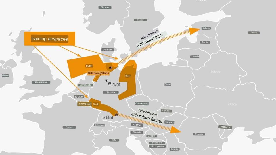 Training airspaces over Germany and eastern Europe. <em>Bundeswehr/Marco Parge</em>