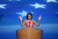 <p>2009 – MICHELLE OBAMA – GOVERNMENT – First African-American First Lady of the United States. — First Lady Michelle Obama acknowledges the crowd as she begins her address to the 2012 Democratic National Convention at the Time Warner Cable Arena in Charlotte, North Carolina on September 4, 2012. (The Washington Post via Getty images) </p>