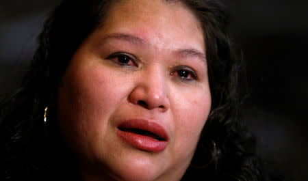 Undocumented Salvadoran immigrant Rosa Gutierrez Lopez becomes emotional during an interview with Reuters in the Unitarian Universalist Church where she has been given sanctuary while pressing her case for asylum, in Bethesda, Maryland, U.S., January 2, 2019. REUTERS/Kevin Lamarque