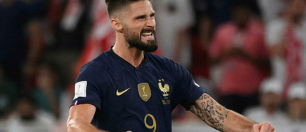 Olivier Giroud juste après son ouverture du score pour la France face à la Pologne en 8e de finale de la Coupe du monde, le 4 décembre 2022.  - Credit:FRANCK FIFE / AFP