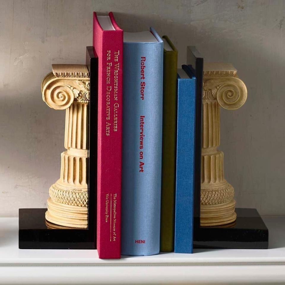 These bookends are based on the Sardis column that you can find at the Met. The column was originally dedicated to the goddess Artemis, a fun fact your friend who's gaga over ancient Greece will appreciate. <a href="https://fave.co/3iT1Y2L" target="_blank" rel="noopener noreferrer">Find the set for $125 at the Met Store</a>.