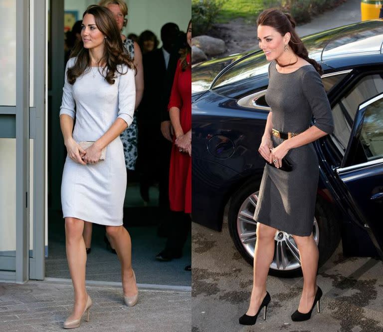 <p>The Duchess wore this Amanda Wakeley dress in both light grey and gunmetal.</p>