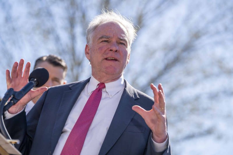 A bipartisan group of U.S. senators including Sen. Tim Kaine, D-Va., told the Biden administration in a Tuesday letter that American participation in another Middle East war "cannot happen in the absence of authorization by Congress." File Photo by Bonnie Cash/UPI