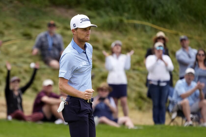 Will Zalatoris reacts after making a birdie on the fourth hole during the third round of the U.S. Open on June 18, 2022.