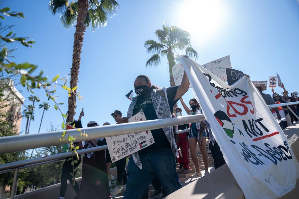 Protesters gather at Arizona State University in solidarity with Palestinians, in Tempe, on Oct. 21, 2023.