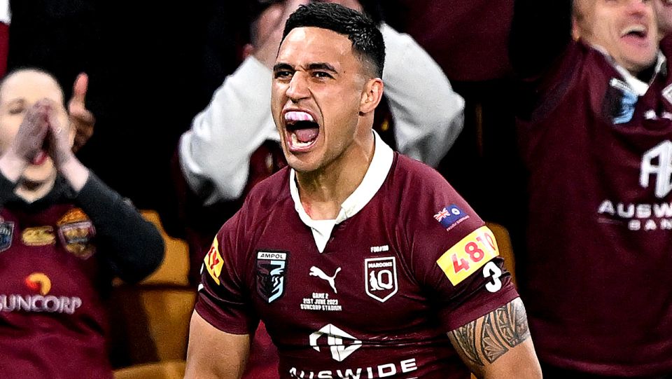 The NRL's integrity unit is investigating a photo which shows Maroons star Valentine Holmes (pictured) with a bag of white powder. (Getty Images)