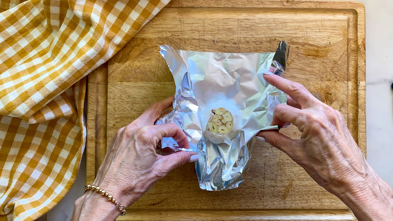 wrapping garlic in foil