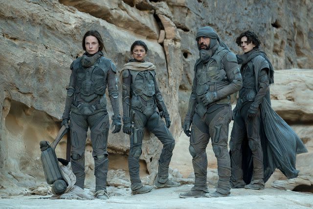 <p>Chiabella James / Warner Bros. Pictures / The Hollywood Archive / Alamy</p> (Left-right:) Rebecca Ferguson, Zendaya, Javier Bardem and Timothée Chalamet in "Dune"