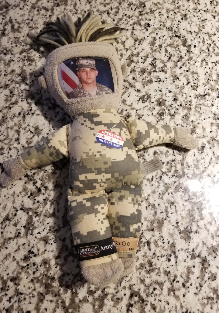 A mom posted a photo of her child's lost military "daddy doll" asking the public for help (Credit: Facebook)