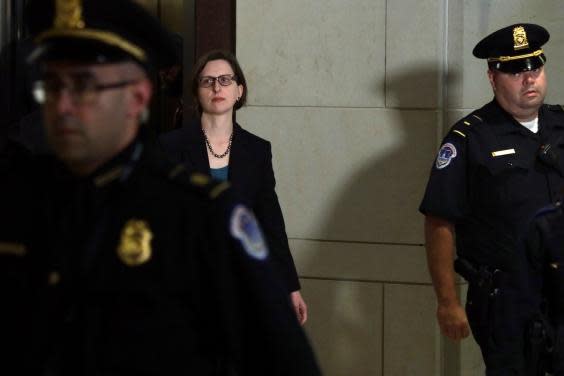 Laura Cooper, deputy assistant secretary of defence, arrives at the US Capitol to give evidence to the impeachment hearings (Getty Images)