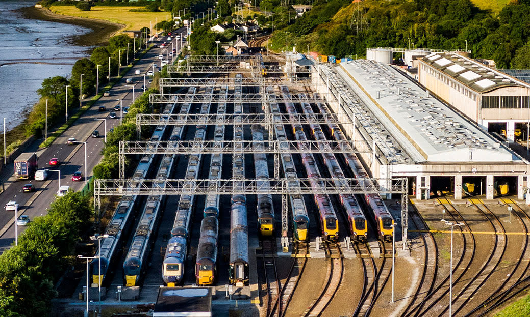 Trains sit in the Laira Depot in Plymouth, Devon, where no trains will be operating. (SWNS)