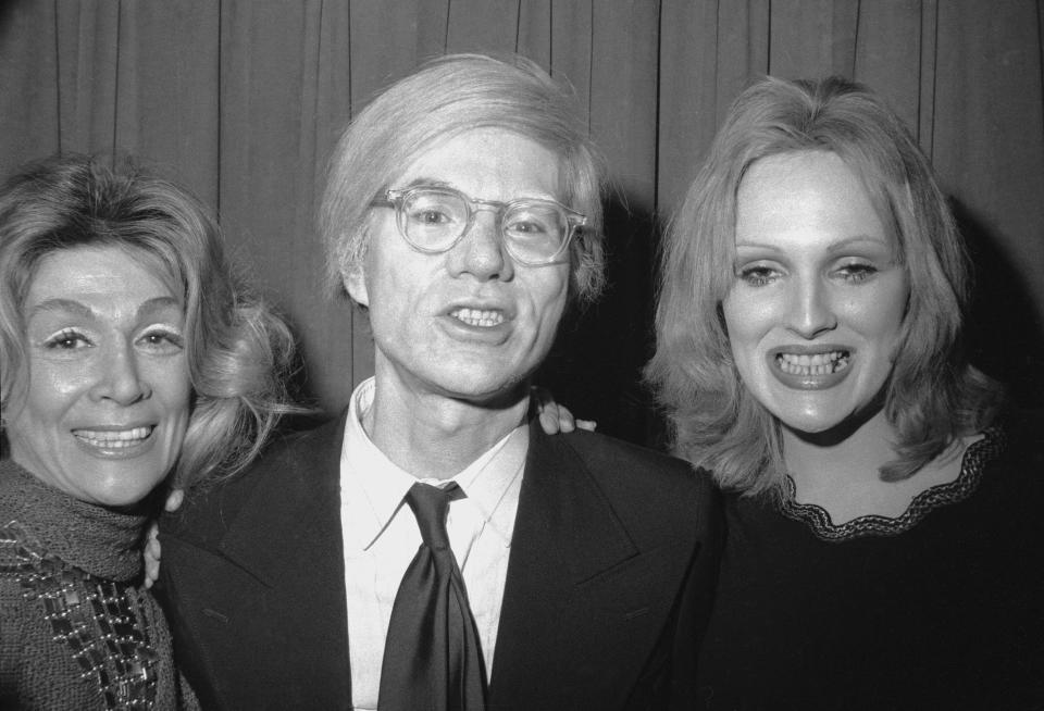 Portrait of American actress Sylvia Miles, pop artist Andy Warhol (1928 - 1987), and actress Candy Darling (1944 - 1974) (born James Lawrence Slattery), New York, New York, early 1970s. (Photo by Tim Boxer/Getty Images)