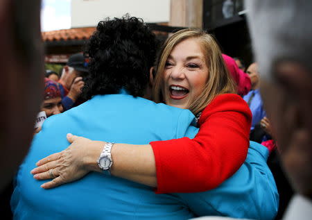 Rep. Loretta Sanchez (D-Garden Grove) is hugged by a supporter after announcing she will run for the U.S. Senate seat of vacating California Senator Barbara Boxer during an event in Santa Ana, California May 14, 2015. REUTERS/Mike Blake