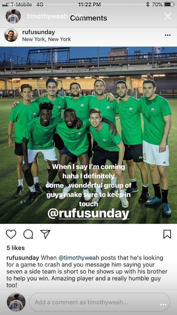 Tim Weah IG screenshot