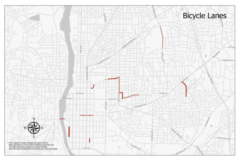 CCG bike lanes in Columbus are spread out and disconnected and total just six miles of roadway.