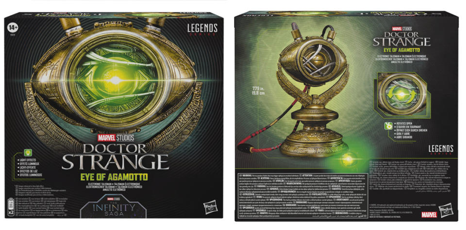 Hasbro's Doctor Strange Eye of Agamotto replica in its packaging.