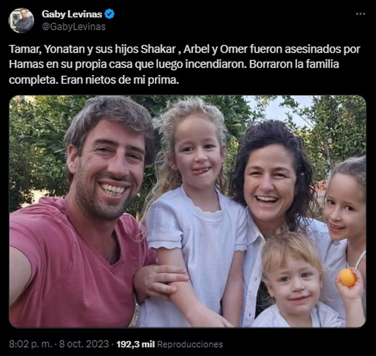 Gabriel Levinas contó en las redes el dramático momento que vivieron sus familiares en Isarel (Foto: X @GabyLevinas)