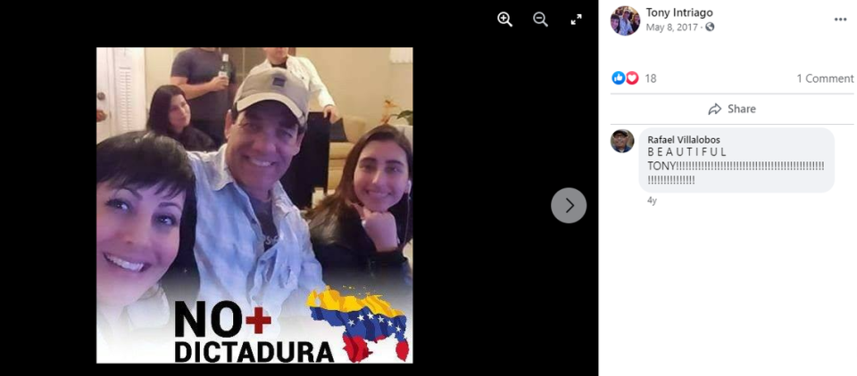 This screenshot from the Facebook page of Venezuelan emigre Antonio Intriago shows that he opposes the Maduro regime in Venezuela. Captured Colombians accused of participating in the July 7, 2021, assassination of Haiti’s president claim they were hired by Intriago’s Doral-based company CTU Security. Relatives of the detained say they were there to provide security for wealthy people.
