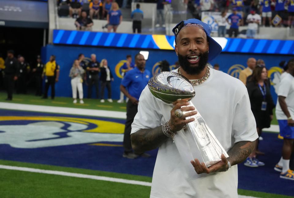 Wide receiver Odell Beckham Jr. has not played this season after he tore his ACL in the Rams' Super Bowl 56 victory against the Bengals.