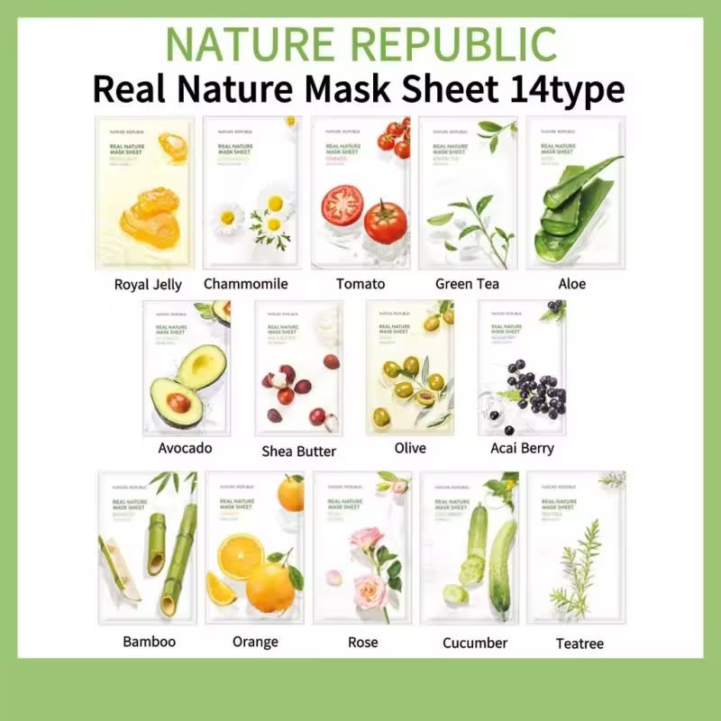 [100% Original] Nature Republic Real Nature Facial Masksheet 23ml | Nature Republic Cold Juicy Fresh Gel Mask 20ml. (Photo: Lazada SG)